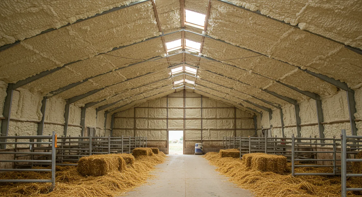 Agricultural spray foam insulation in warehouse